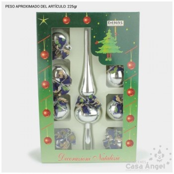 BOLAS DE NAVIDAD PLATA CON TERMINAL ÁRBOL DE NAVIDAD 25cm