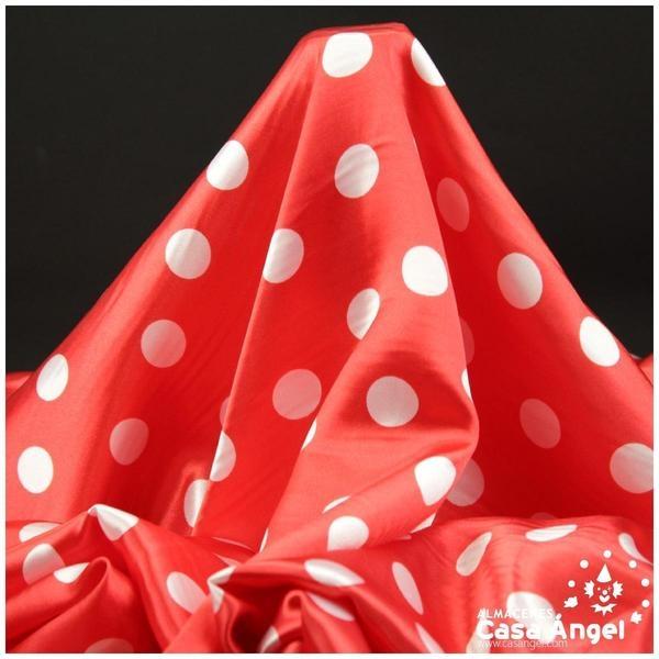 TELA DE RASO ESTAMPADO DE LUNARES BLANCOS SOBRE ROJO SERIE CANTIÑA 150cm