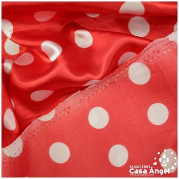 TELA DE RASO ESTAMPADO DE LUNARES BLANCOS SOBRE ROJO SERIE CANTIÑA 150cm