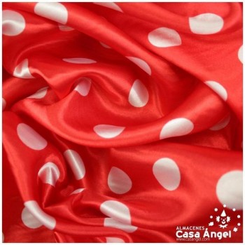 TELA DE RASO ESTAMPADO DE LUNARES BLANCOS SOBRE ROJO SERIE CANTIÑA 150cm