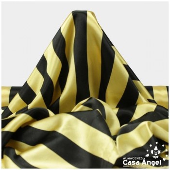 RASO ESTAMPADO A RAYAS ORO Y NEGRO SERIE BARRAS 150cm