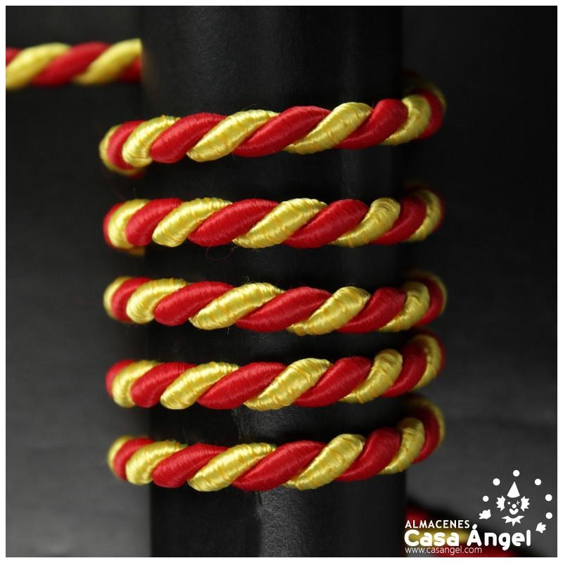 CORDÓN RAYÓN TRENZADO EN COLORES ROJO Y AMARILLO 6mm