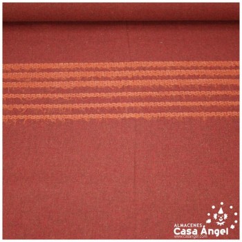TEJIDO DE FRANELA GRANATE CON BANDAS NARANJA 148cm