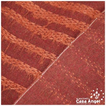 TEJIDO DE FRANELA GRANATE CON BANDAS NARANJA 148cm
