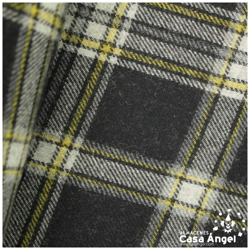 TEJIDO DE FRANELA CUADROS NEGRO GRIS Y AMARILLO 140cm