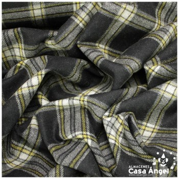TEJIDO DE FRANELA CUADROS NEGRO GRIS Y AMARILLO 140cm