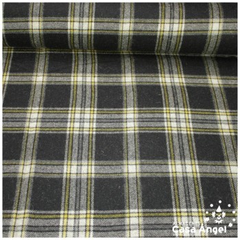 TEJIDO DE FRANELA CUADROS NEGRO GRIS Y AMARILLO 140cm