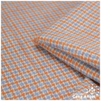 TEJIDO DE MEZCLA DE LANA PATA DE GALLO AZUL Y NARANJA 150cm