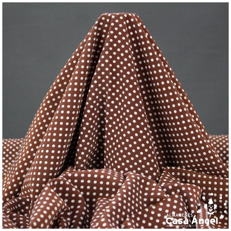 CRESPÓN TIPO GEORGETTE MARRÓN LUNARES BLANCOS 150cm