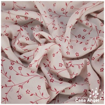 TEJIDO CREPÉ GEORGETTE FLORES ROJAS FONDO SALMÓN 150cm