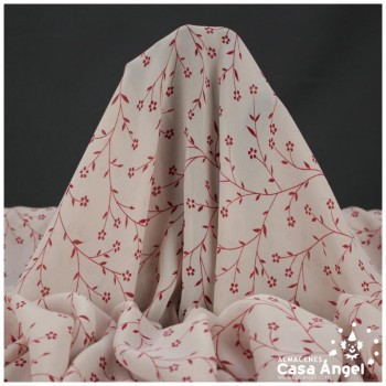 TEJIDO CREPÉ GEORGETTE FLORES ROJAS FONDO SALMÓN 150cm