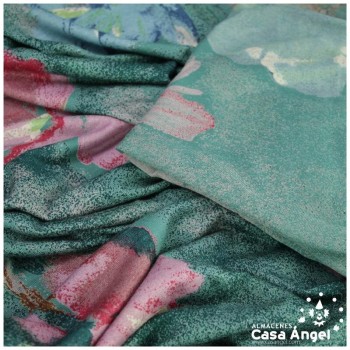 PUNTO ELÁSTICO ESTAMPADO VERDE FLORES 150cm