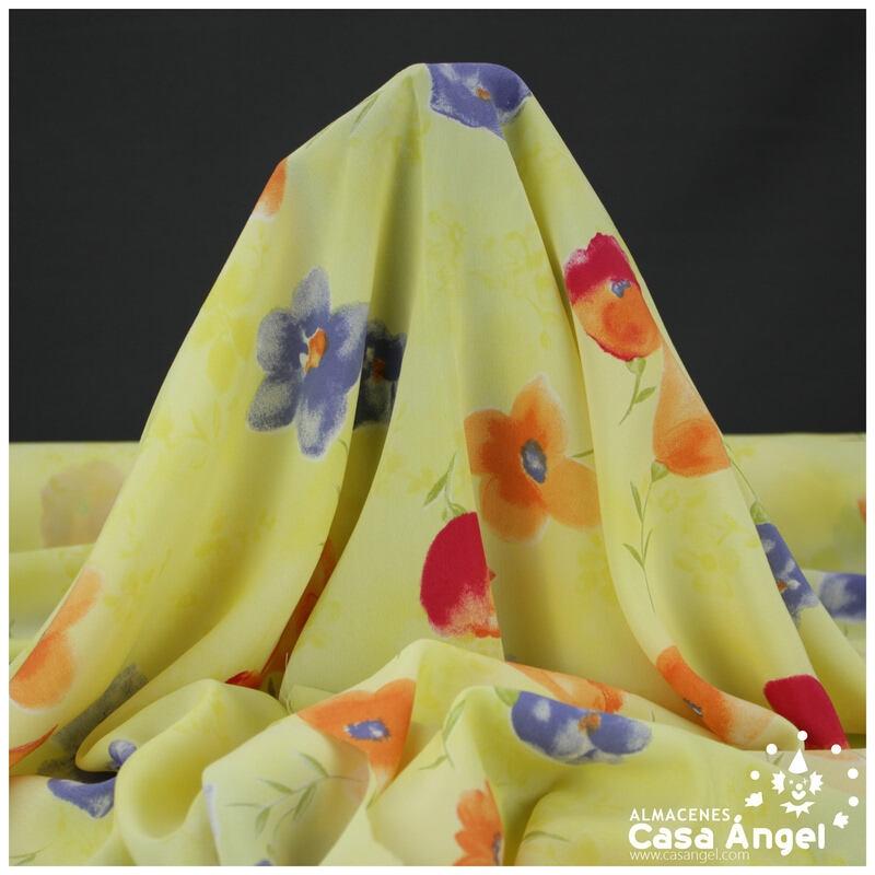 GASA CREPÉ ESTAMPADO FLORAL ACUARELA FONDO AMARILLO 150cm