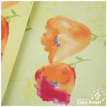 GASA CREPÉ ESTAMPADO FLORAL ACUARELA FONDO AMARILLO 150cm