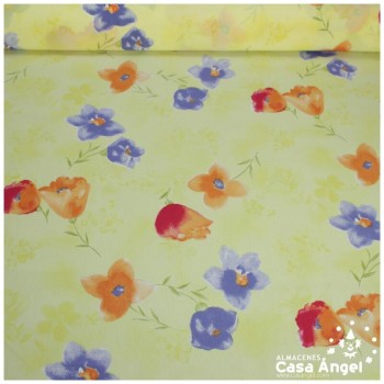 GASA CREPÉ ESTAMPADO FLORAL ACUARELA FONDO AMARILLO 150cm