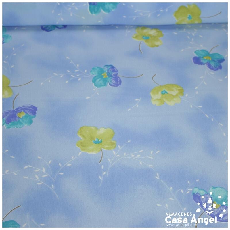 GASA CREPÉ GEORGETTE ESTAMPADO FLORAL FONDO CELESTE 150cm