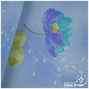 GASA CREPÉ GEORGETTE ESTAMPADO FLORAL FONDO CELESTE 150cm