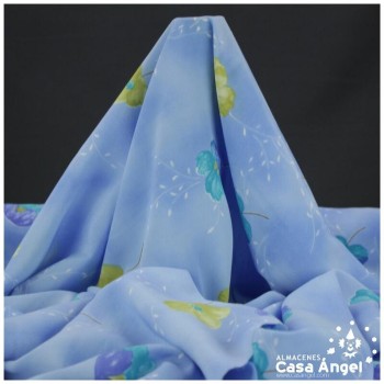 GASA CREPÉ GEORGETTE ESTAMPADO FLORAL FONDO CELESTE 150cm