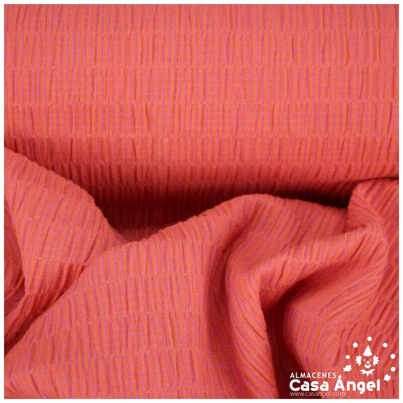 BAMBULA DE POLIÉSTER NARANJA Y LILA A RAYAS 150cm