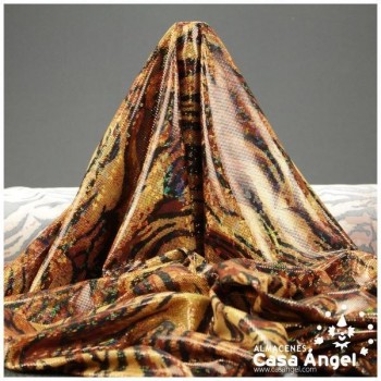 LYCRA ESTAMPADA TIGRE CON BRILLO DE FOIL 150cm