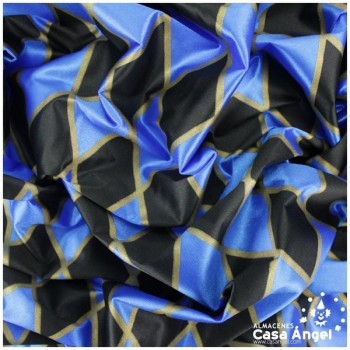 RASETE ESTAMPADO ROMBOS AZUL Y NEGRO CON BORDE DORADO 150cm