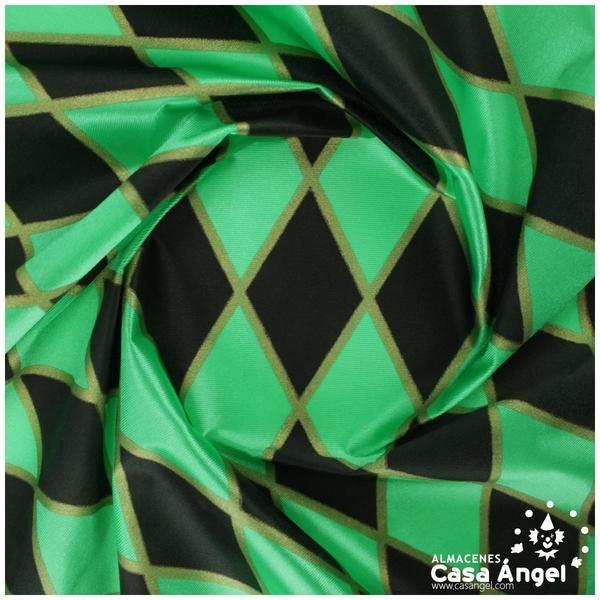 RASETE ESTAMPADO ROMBOS VERDE Y NEGRO CON BORDE DORADO 150cm