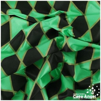 RASETE ESTAMPADO ROMBOS VERDE Y NEGRO CON BORDE DORADO 150cm