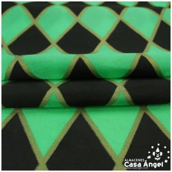 RASETE ESTAMPADO ROMBOS VERDE Y NEGRO CON BORDE DORADO 150cm