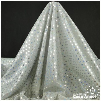 PAN DE ORO PLATEADO CON ROMBOS DE BRILLO HOLOGRAMA 112cm