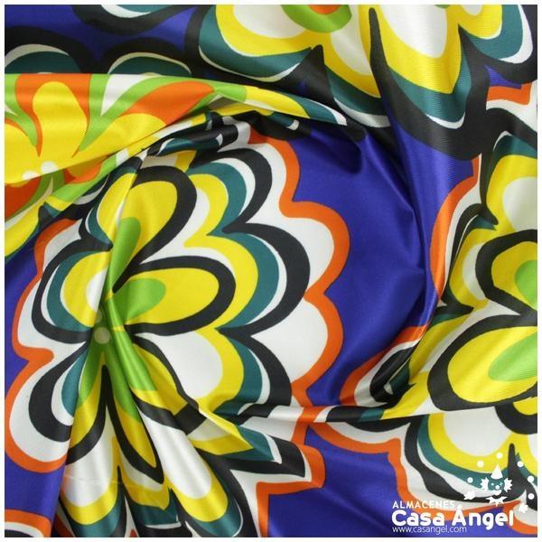 TEJIDO RASETE ESTAMPADO FLORES FONDO AZUL 180cm