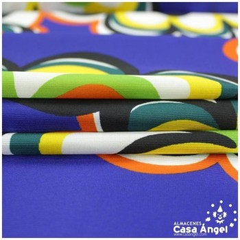 TEJIDO RASETE ESTAMPADO FLORES FONDO AZUL 180cm