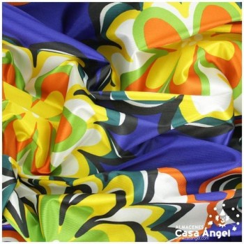 TEJIDO RASETE ESTAMPADO FLORES FONDO AZUL 180cm