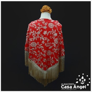MANTÓN DE FLAMENCA ROJO BORDADO FLORAL 150cm