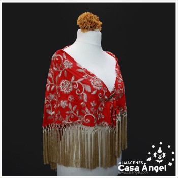 MANTÓN DE FLAMENCA ROJO BORDADO FLORAL 150cm