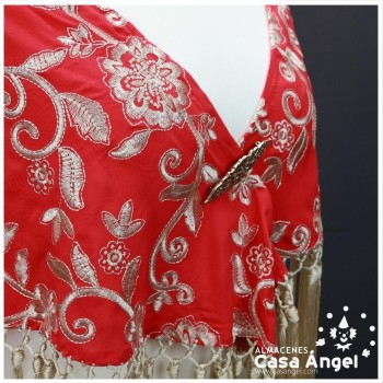 MANTÓN DE FLAMENCA ROJO BORDADO FLORAL 150cm