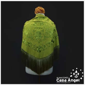 MANTÓN DE FLAMENCA BORDADO FLORAL VERDE PISTACHO 150cm