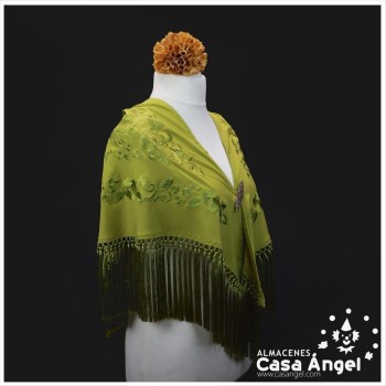 MANTÓN DE FLAMENCA BORDADO FLORAL VERDE PISTACHO 150cm
