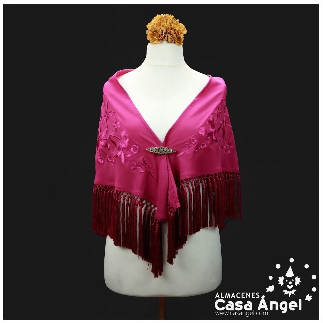 MANTÓN DE FLAMENCA COLOR BUGANVILLA BORDADO FLORAL AL TONO 150cm
