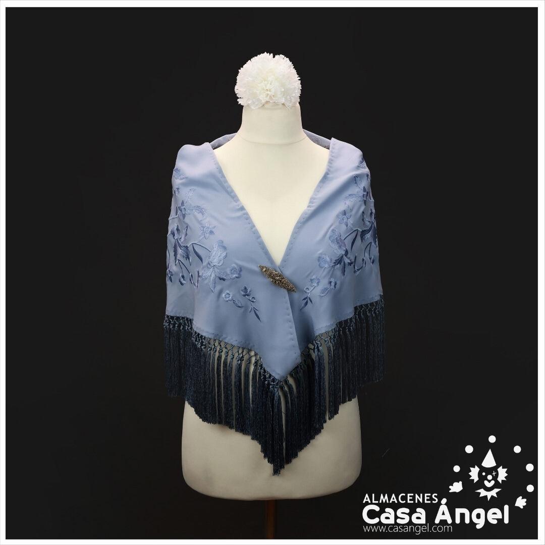 MANTÓN DE FLAMENCA CELESTE BORDADO FLORAL AL TONO 145cm