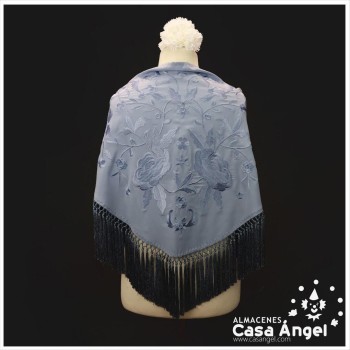 MANTÓN DE FLAMENCA CELESTE BORDADO FLORAL AL TONO 145cm