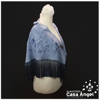 MANTÓN DE FLAMENCA CELESTE BORDADO FLORAL AL TONO 145cm