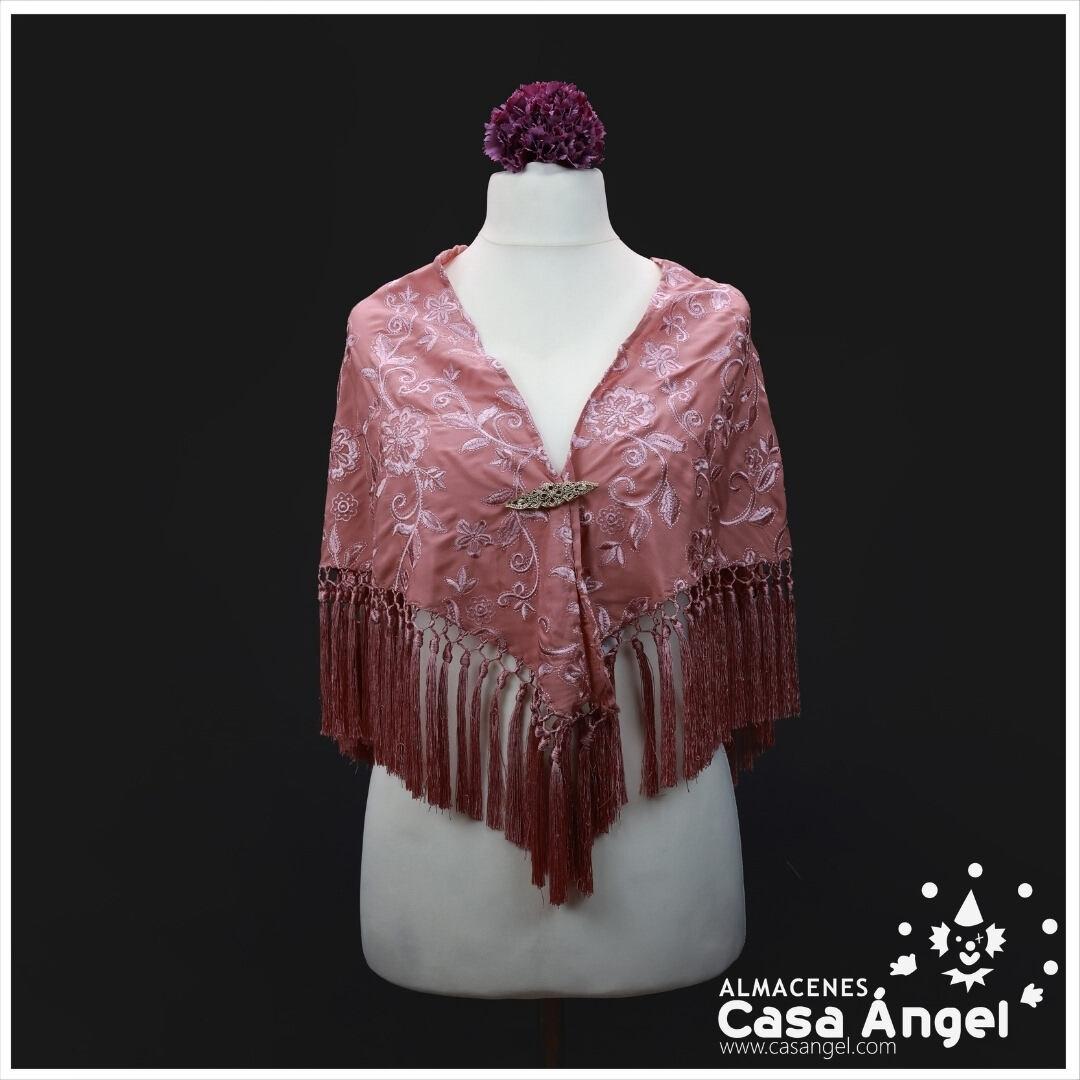 MANTÓN DE FLAMENCA COLOR MAQUILLAJE BORDADO FLORAL AL TONO 140cm