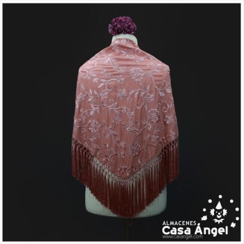 MANTÓN DE FLAMENCA COLOR MAQUILLAJE BORDADO FLORAL AL TONO 140cm