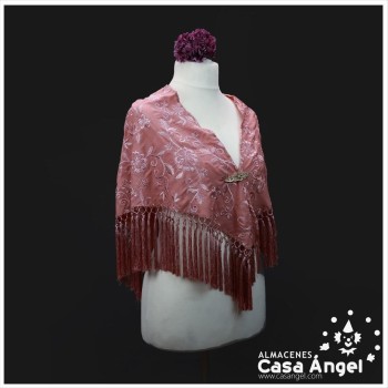 MANTÓN DE FLAMENCA COLOR MAQUILLAJE BORDADO FLORAL AL TONO 140cm