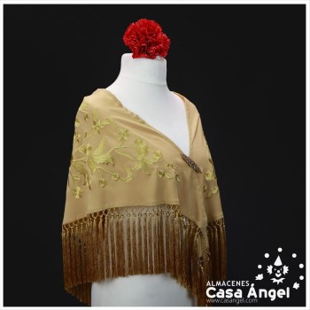 MANTÓN DE FLAMENCA ORO BORDADO FLORAL AL TONO 150cm