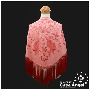 MANTÓN DE FLAMENCA COLOR SALMÓN BORDADO FLORAL AL TONO 150cm