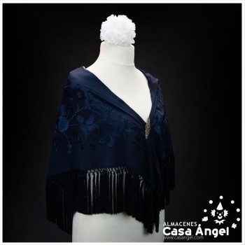 MANTÓN DE FLAMENCA ORO BORDADO FLORAL AL TONO 150cm