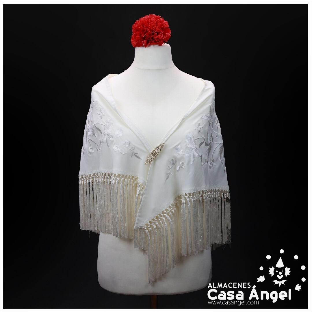 MANTÓN DE FLAMENCA CRUDO BORDADO FLORAL AL TONO 150cm