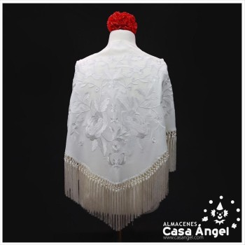 MANTÓN DE FLAMENCA CRUDO BORDADO FLORAL AL TONO 150cm