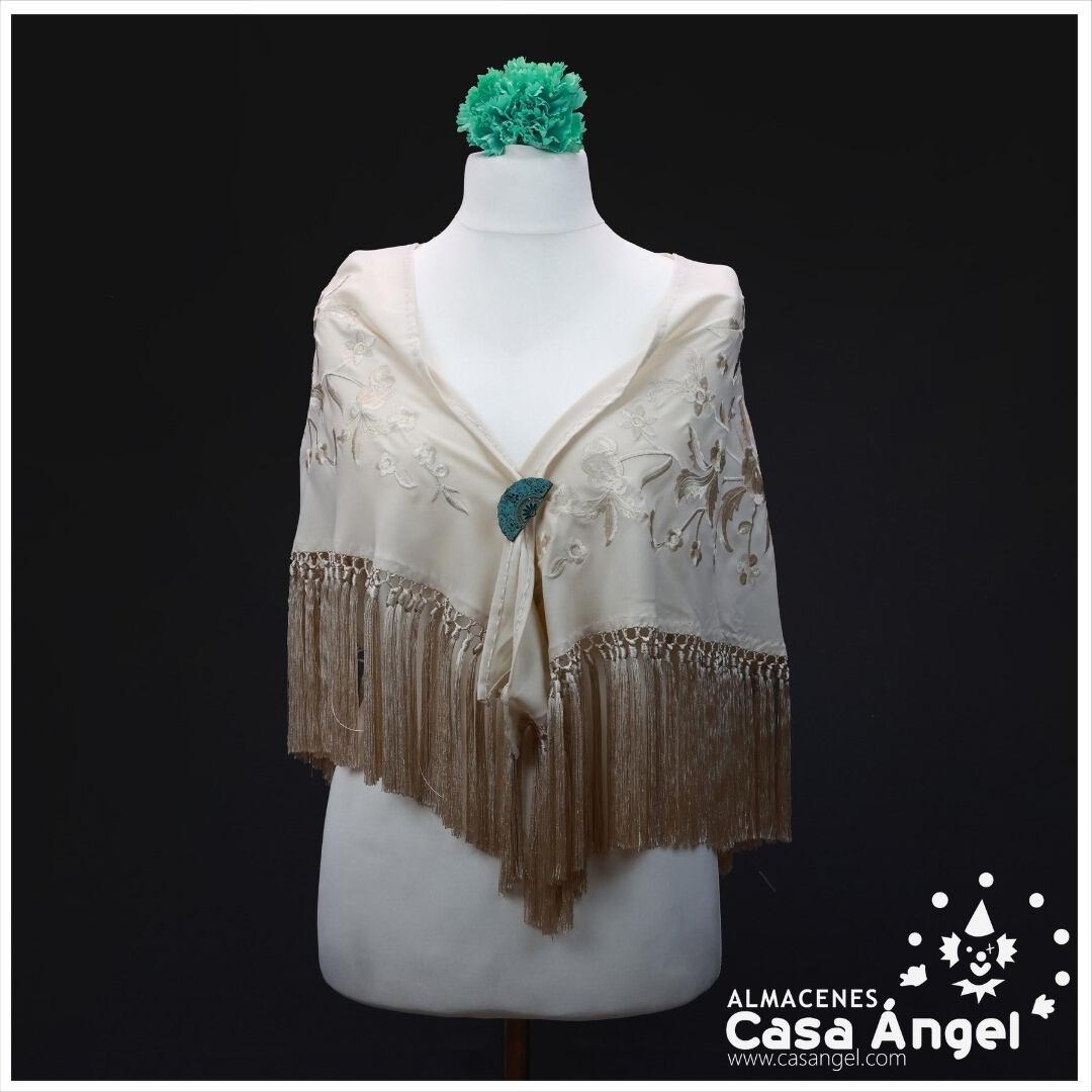MANTÓN DE FLAMENCA MARFIL BORDADO FLORAL AL TONO 150cm